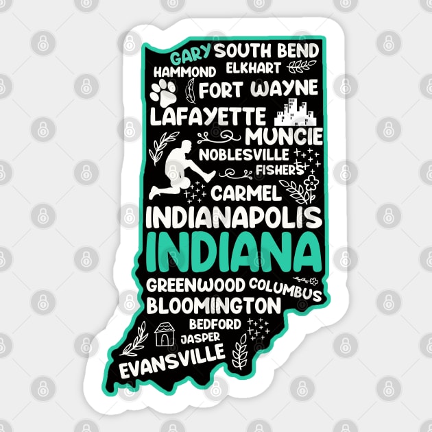 Gary Indiana cute map Evansville, Carmel, South Bend, Fishers, Bloomington, Hammond, Gary Sticker by BoogieCreates